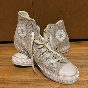 LIKE NEW! Converse Silver High-Top Sneakers